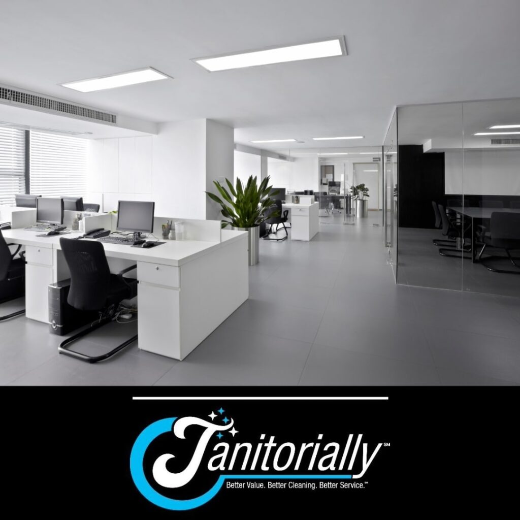 A clean office with the logo of janitorially